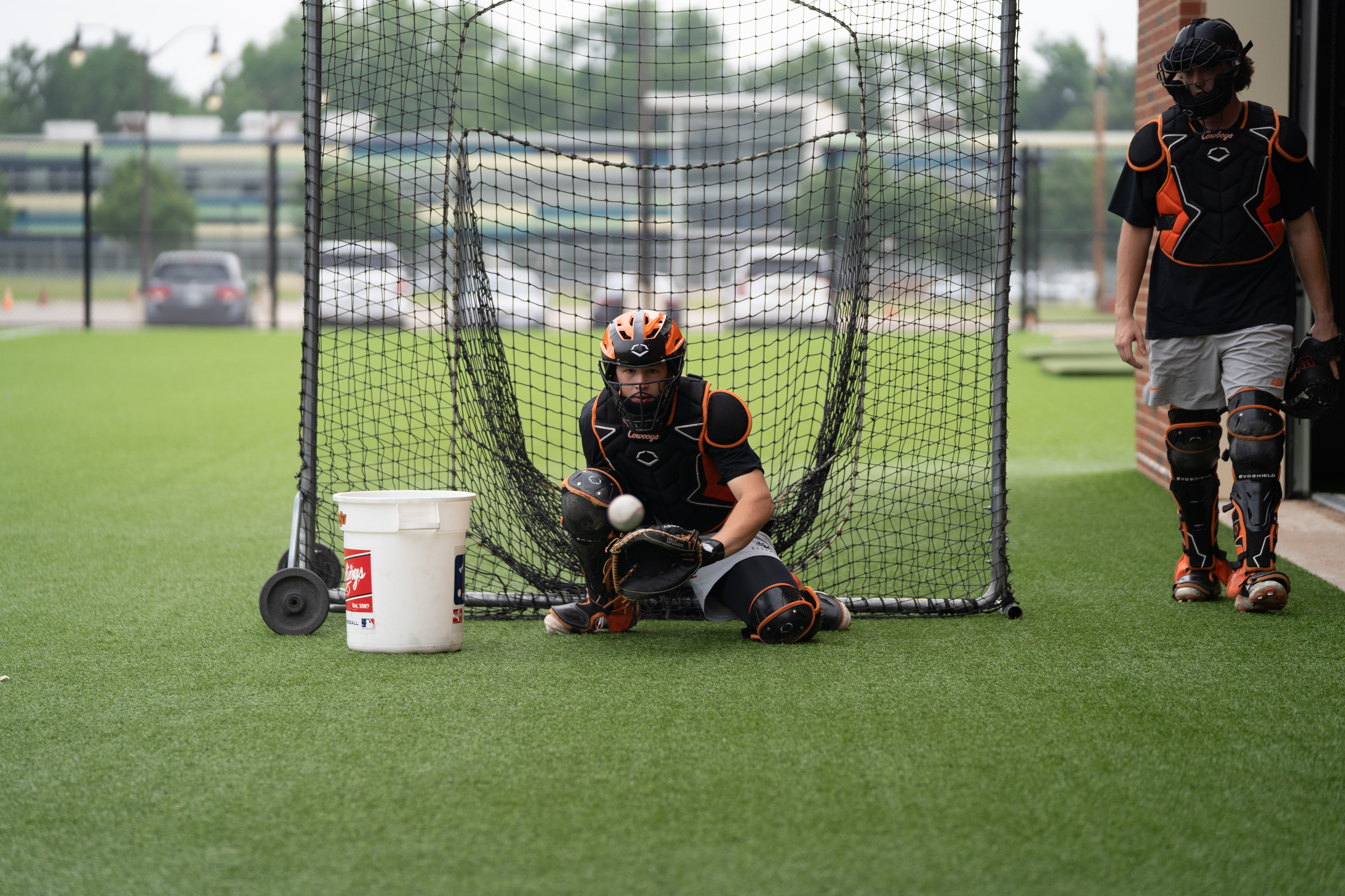 OSU Baseball catcher in practice