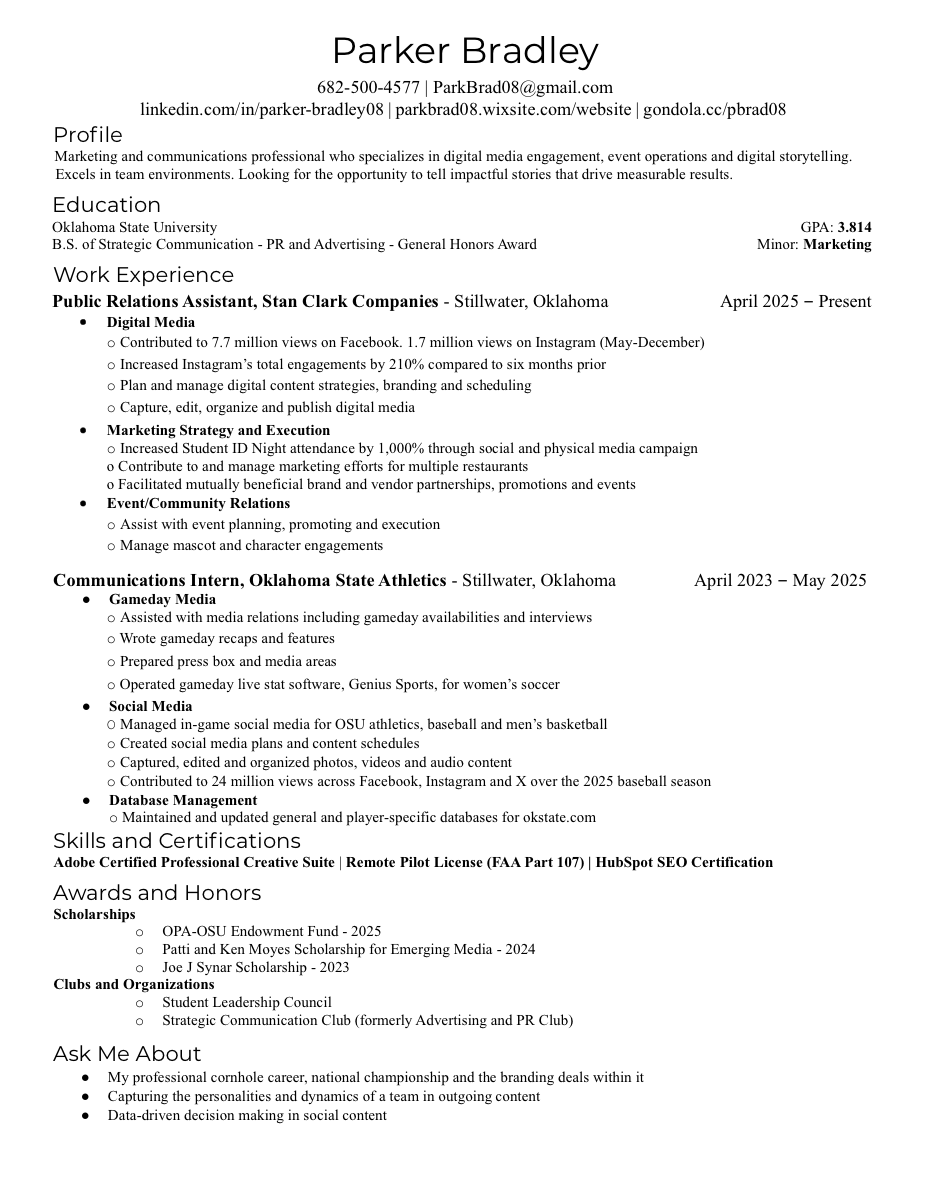 Parker Bradley resume preview
